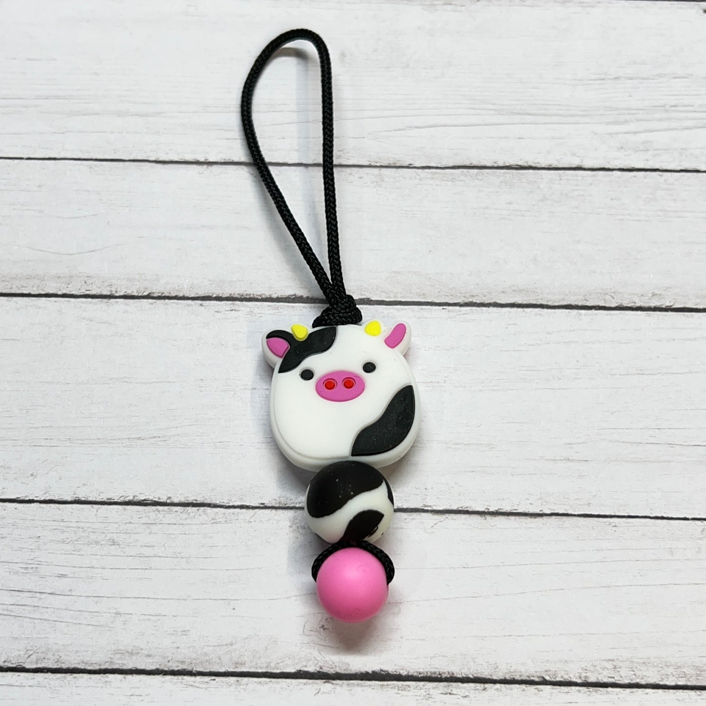 B&W Squish Cow Zipper Charm